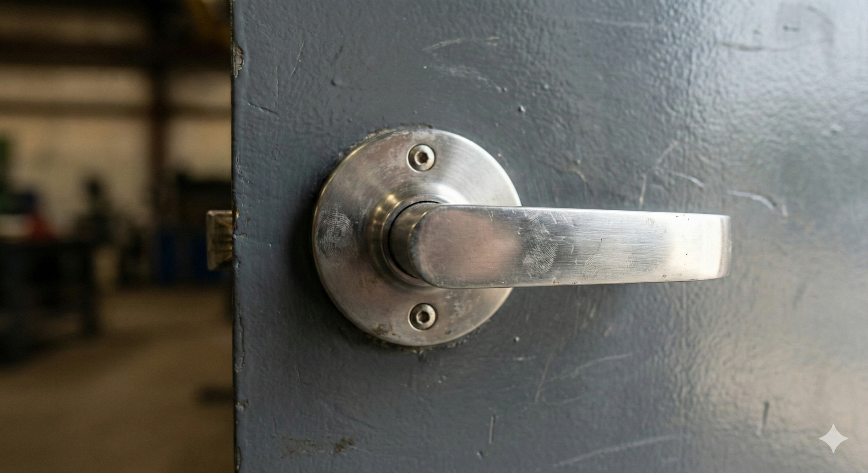 Solid dørhåndtak i børstet stål - fysisk tilgang og soliditet